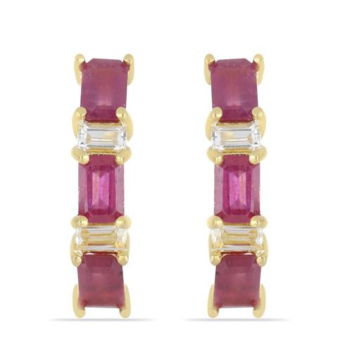 GOLD PLATED SILVER EARRINGS WITH 5.40 CT GLASS FILLED RUBY #VE033150